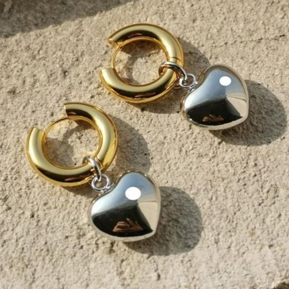 Luxe Heart Hoop Statement Drop Earrings - Picture 1 of 4
